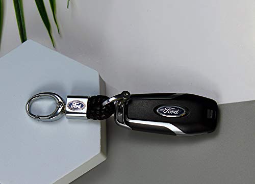 Juego de 2 100% Cuero Llavero con Logo de Coche, Llaveros de piel para coche, con logotipo de coche, Colgante Correa Fina Negro, llaveros con logotipo de Weave (Pe- ugeot)