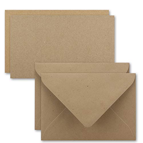 Juego de 25 tarjetas individuales con sobre, tamaño DIN A7, 10,5 x 7,3 cm, papel de estraza marrón arena con sobres C7