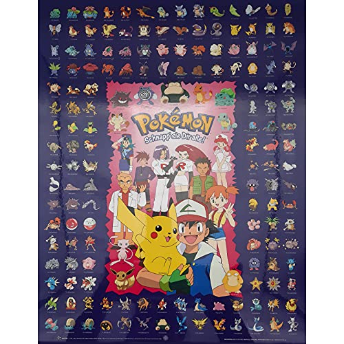 Juego de 3 pósteres de Pokémon | 50 x 40 cm | Plastificado | "Schnapp' sie dir allle!" | Pokémon Deko Habitación (versión 6)