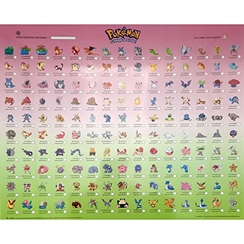 Juego de 3 pósteres de Pokémon | 50 x 40 cm | Plastificado | "Schnapp' sie dir allle!" | Pokémon Deko Habitación (versión 6)