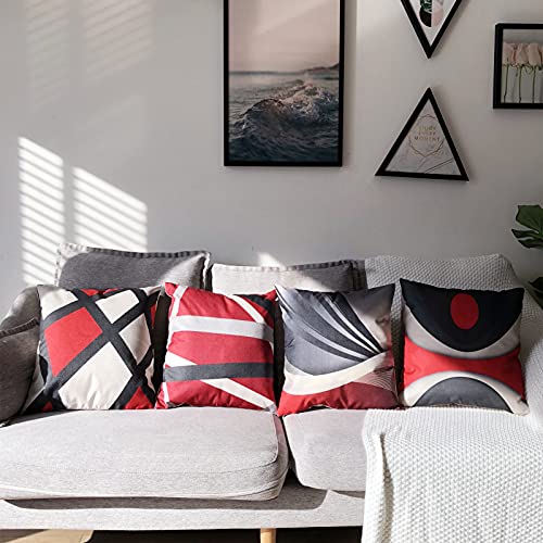 Juego de 4 Fundas Cojines 45x45 linaza Modernas Cojines Decoracion para Sofa (Abstracto)