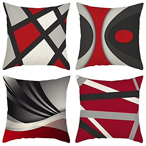 Juego de 4 Fundas Cojines 45x45 linaza Modernas Cojines Decoracion para Sofa (Abstracto)