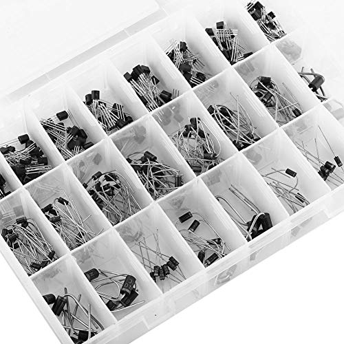 Juego de 400 transistores y diodos rectificadores NPN PNP de 24 valores con caja de plástico transparente.