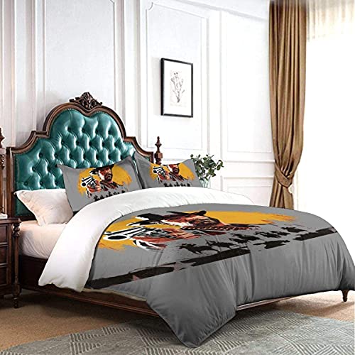 Juego de cama Red Dead Redemption para adultos, Arthur Morgan, juego de funda nórdica con diseño de puesta de sol, silueta PS4, juego de cama (RDR4,155 x 220 cm + 50 x 75 cm x 2)