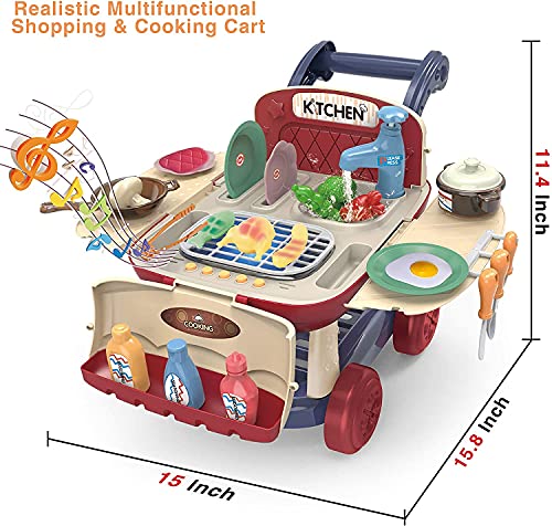 Juego de cocina para niños con sonido ligero, simulación de vapor, fregadero de agua corriente, estufa de cocina con vapor, juguete para barbacoa y alimentos, regalos para niños pequeños 25 piezas