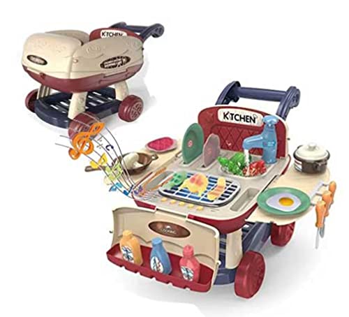 Juego de cocina para niños con sonido ligero, simulación de vapor, fregadero de agua corriente, estufa de cocina con vapor, juguete para barbacoa y alimentos, regalos para niños pequeños 25 piezas