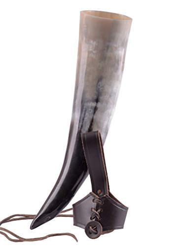 Juego de cuerno para beber, en diferentes tamaños concinturón de cuero, para aguamiel, vikingos, Edad Media, 400 ml