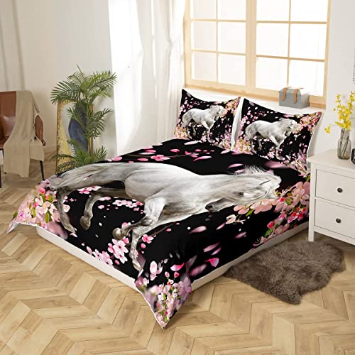 Juego de Funda nórdica de Caballo,Juego de Ropa de Cama con decoración de Caballo Palomino Blanco,Individual para niños,niñas,Juego de Camas con patrón de Animales Salvajes,colección de Dorm