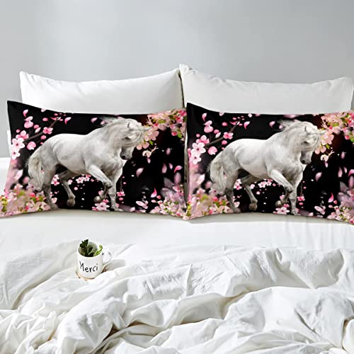 Juego de Funda nórdica de Caballo,Juego de Ropa de Cama con decoración de Caballo Palomino Blanco,Individual para niños,niñas,Juego de Camas con patrón de Animales Salvajes,colección de Dorm