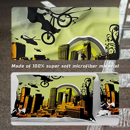 Juego de funda nórdica de matrimonio modelo de bici de ciudad, de microfibra, juego de funda nórdica de matrimonio de 220 x 240 cm y 2 fundas de almohada de 50 x 80 cm