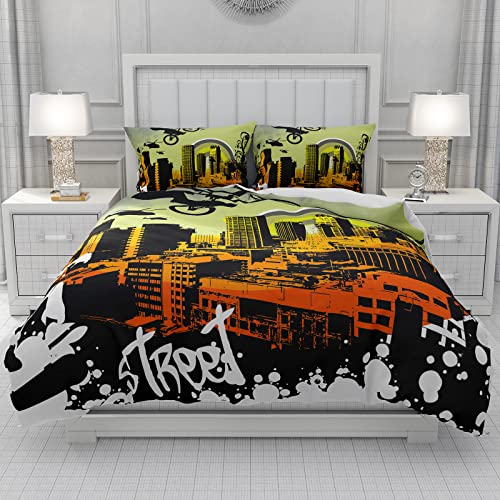 Juego de funda nórdica de matrimonio modelo de bici de ciudad, de microfibra, juego de funda nórdica de matrimonio de 220 x 240 cm y 2 fundas de almohada de 50 x 80 cm