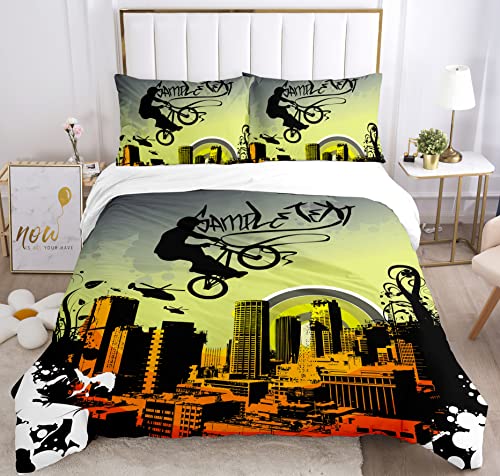 Juego de funda nórdica de matrimonio modelo de bici de ciudad, de microfibra, juego de funda nórdica de matrimonio de 220 x 240 cm y 2 fundas de almohada de 50 x 80 cm