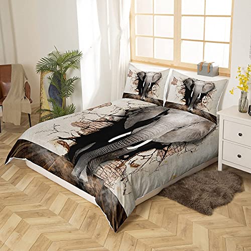 Juego de Funda nórdica para niños Juego de Ropa de Cama de Elefante para niños Juego de edredón 3D Safari Wildlife Funda de Colcha de Animales Salvajes africanos Funda de edredón personaliz
