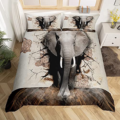 Juego de Funda nórdica para niños Juego de Ropa de Cama de Elefante para niños Juego de edredón 3D Safari Wildlife Funda de Colcha de Animales Salvajes africanos Funda de edredón personaliz