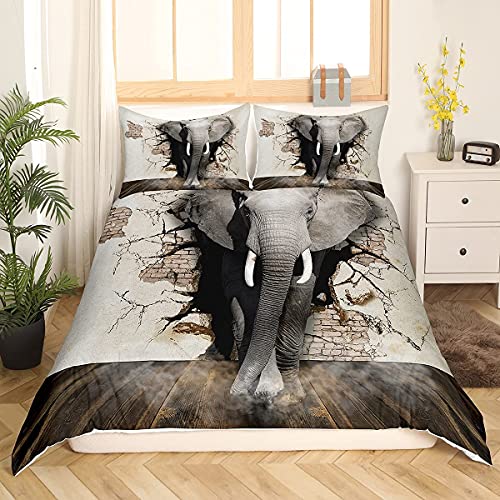 Juego de Funda nórdica para niños Juego de Ropa de Cama de Elefante para niños Juego de edredón 3D Safari Wildlife Funda de Colcha de Animales Salvajes africanos Funda de edredón personaliz