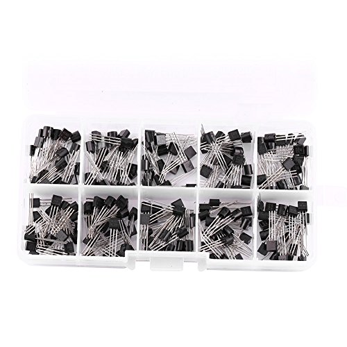 Juego de herramientas de surtido de transistores de silicio de 200 piezas, 10 valores (10 valores: BC337, BC327, 2N2222, 2N2907, 2N3904, 2N3906)