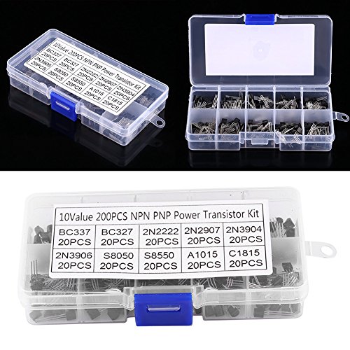 Juego de herramientas de surtido de transistores de silicio de 200 piezas, 10 valores (10 valores: BC337, BC327, 2N2222, 2N2907, 2N3904, 2N3906)