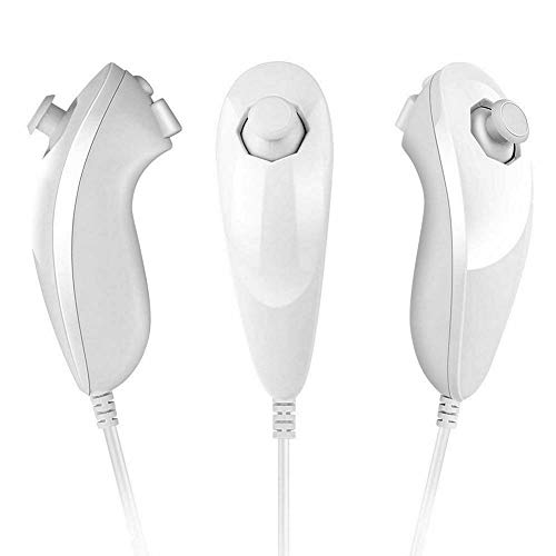 Juego de mando a distancia y Nunchuck compatible con Nintendo Classic Wii Games, juego de 1, mando a distancia Wii con integrado Motion Plus y Nunchucks – Blanco