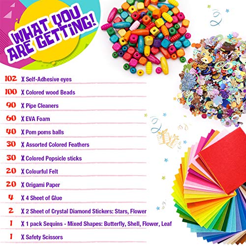 Juego de Manualidades, Kit Manualidades niños, Pipe Cleaners Crafts Set, Limpiadores de Pipa Chenilla y Pompoms con Wiggle Eyes y Craft Sticks, Juego Creativo Regalo para Craft DIY Art Supplies