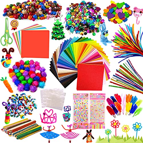 Juego de Manualidades, Kit Manualidades niños, Pipe Cleaners Crafts Set, Limpiadores de Pipa Chenilla y Pompoms con Wiggle Eyes y Craft Sticks, Juego Creativo Regalo para Craft DIY Art Supplies