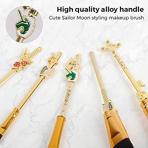 Juego de pinceles de maquillaje Attack on Titan Anime Collection para base, colorete, sombra de ojos, corrector de ojos, delineador de ojos, polvo líquido, regalo para niñas y mujeres, 5 piezas, oro