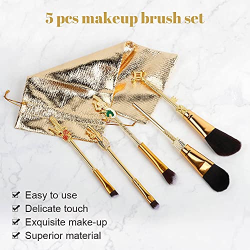 Juego de pinceles de maquillaje Attack on Titan Anime Collection para base, colorete, sombra de ojos, corrector de ojos, delineador de ojos, polvo líquido, regalo para niñas y mujeres, 5 piezas, oro
