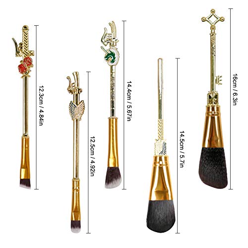 Juego de pinceles de maquillaje Attack on Titan Anime Collection para base, colorete, sombra de ojos, corrector de ojos, delineador de ojos, polvo líquido, regalo para niñas y mujeres, 5 piezas, oro