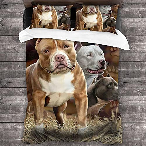 Juego de Ropa de Cama 220x240cm American Bully Pitbull Funda nórdica y Funda de Almohada Poliéster superfino Suave y Transpirable Prevenir Alérgico