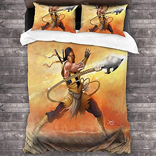 Juego de ropa de cama infantil Mortal Kombat, MK 11, con logo de dragón, juego de ropa de cama, regalo para niños, Scorpion Raiden, Sub-Zero, Shao, Kahn Kahn (5,155 x 200 cm + 50 x 75 cm x 2)