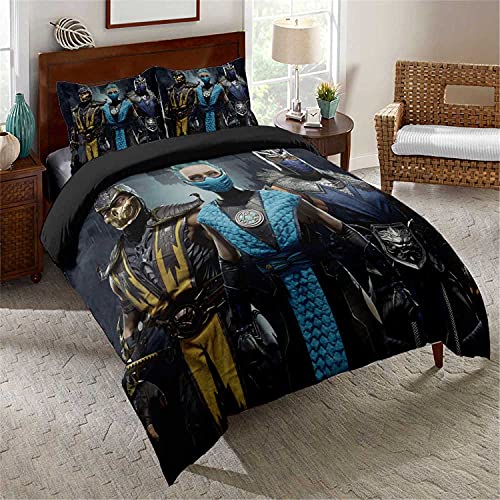 Juego de ropa de cama Mortal Kombat, para todo el año, para niños y adolescentes, suave y transpirable, juego de 3 piezas (MK11-3, 155 x 200 cm + 50 x 75 cm x 2)