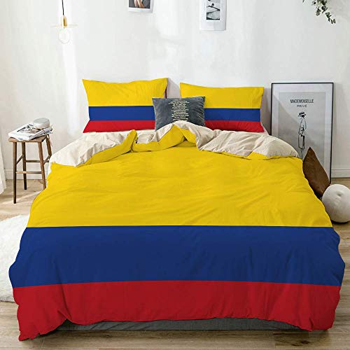Juego de ropa de cama premium de 3 piezas, elementos de dimensiones precisas de la bandera de Colombia, juego de edredón con cremallera de lujo moderno con 2 fundas de almohada Juego de edredón de mic