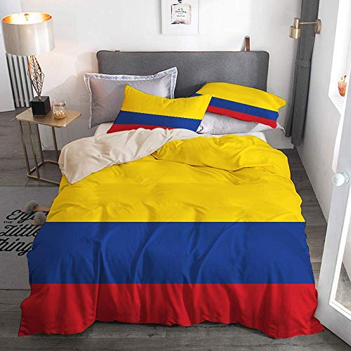 Juego de ropa de cama premium de 3 piezas, elementos de dimensiones precisas de la bandera de Colombia, juego de edredón con cremallera de lujo moderno con 2 fundas de almohada Juego de edredón de mic
