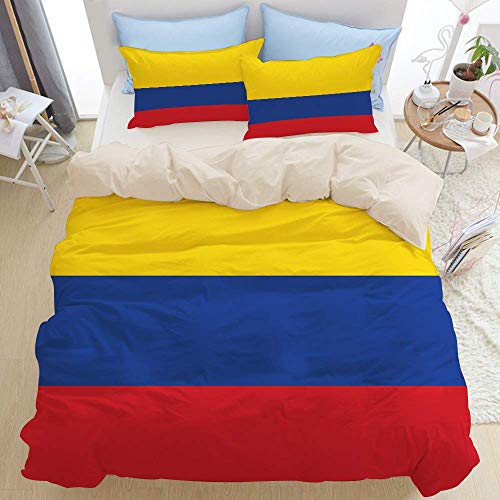 Juego de ropa de cama premium de 3 piezas, elementos de dimensiones precisas de la bandera de Colombia, juego de edredón con cremallera de lujo moderno con 2 fundas de almohada Juego de edredón de mic