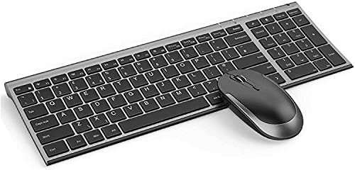 Juego de Teclado y Ratón Inalámbricos Recargables para Windows, Teclado Español Ultra Delgado y Ratón Silencioso con Receptor USB, para PC/Portátil/Ordenador, Negro y Gris