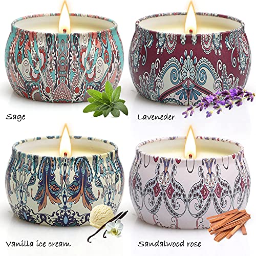 Juego de Velas Perfumadas de 4 Piezas, Velas Perfumadas de Regalo, 4 x 4,4 Oz, Regalo para Aliviar el Estrés de las Mujeres, Juego de Regalo para Aniversario, Navidad, Día de San Valentín, Baño, Yoga