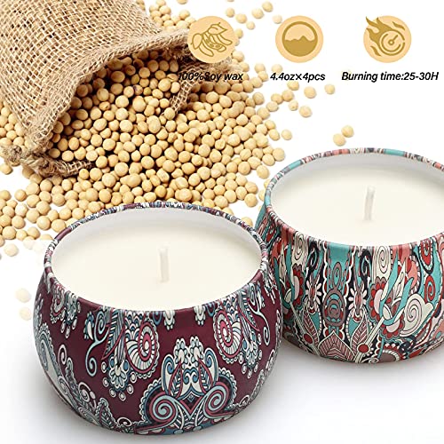 Juego de Velas Perfumadas de 4 Piezas, Velas Perfumadas de Regalo, 4 x 4,4 Oz, Regalo para Aliviar el Estrés de las Mujeres, Juego de Regalo para Aniversario, Navidad, Día de San Valentín, Baño, Yoga