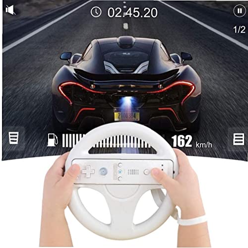 Juego Volante y 2 ruedas de dirección, traje de ruedas de dirección para Mario Kart Wii, traje para Mario Kart Racing Wheel Fit para Nintendo Wii (White) Por Mednkoku