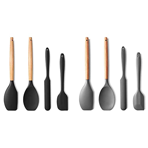 Juegos de herramientas de cocina Silicona Spátula Conjunto De 4 Con Fahrenheit Resistente Al Calor, Espátula De Goma Handle De Madera Utensilios De Cocina Lccdsd (Color : Black)