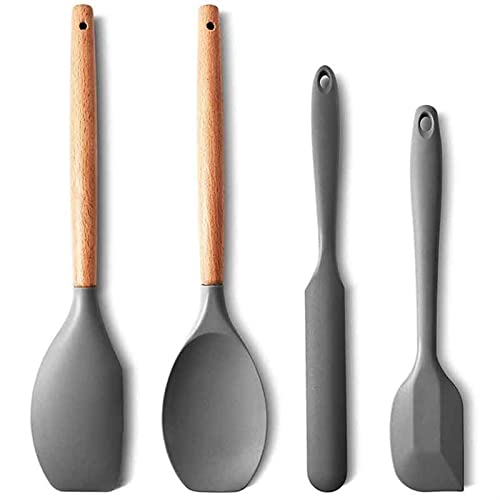 Juegos de herramientas de cocina Silicona Spátula Conjunto De 4 Con Fahrenheit Resistente Al Calor, Espátula De Goma Handle De Madera Utensilios De Cocina Lccdsd (Color : Black)