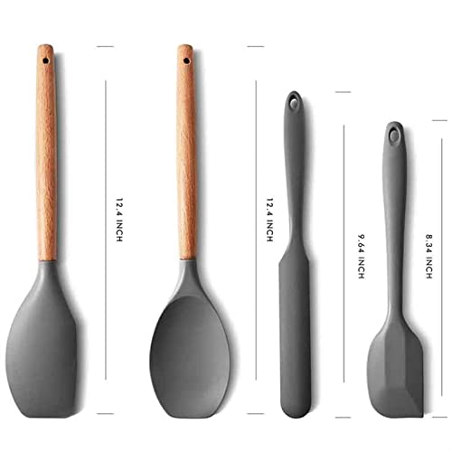 Juegos de herramientas de cocina Silicona Spátula Conjunto De 4 Con Fahrenheit Resistente Al Calor, Espátula De Goma Handle De Madera Utensilios De Cocina Lccdsd (Color : Black)