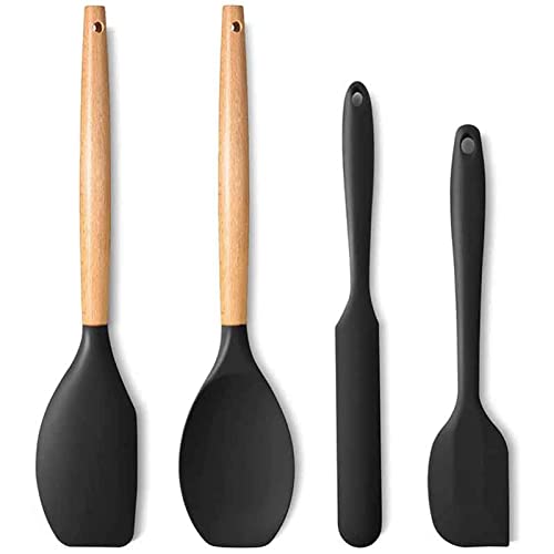 Juegos de herramientas de cocina Silicona Spátula Conjunto De 4 Con Fahrenheit Resistente Al Calor, Espátula De Goma Handle De Madera Utensilios De Cocina Lccdsd (Color : Black)