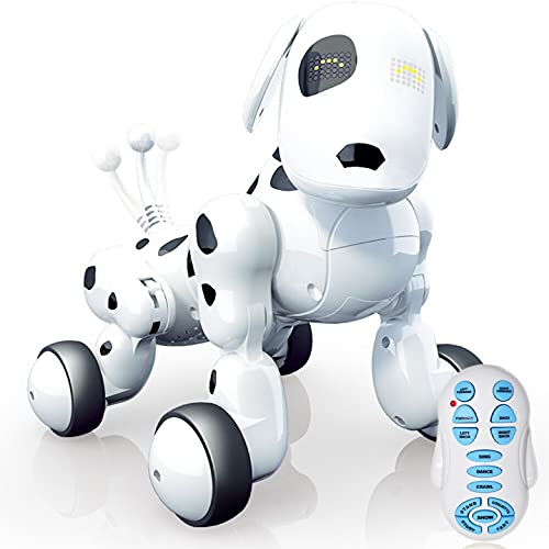 JUGUETECNIC │ Perro Robot interactivo para Niños Buddy │ Canta, Baila y tiene Movimiento Teledirigido│ Ojos LED, Con Batería y Cable Cargador USB │ Mascota realista
