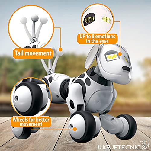 JUGUETECNIC │ Perro Robot interactivo para Niños Buddy │ Canta, Baila y tiene Movimiento Teledirigido│ Ojos LED, Con Batería y Cable Cargador USB │ Mascota realista