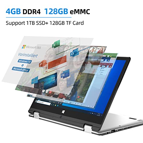Jumper portátil con Pantalla táctil Full HD de 11,6 Pulgadas, Microsoft Office 365, 4GB+128GB, Laptop con Pantalla giratoria de 360 ​​Grados, Win 10, Celeron N4020, expansión de Memoria de Soporte