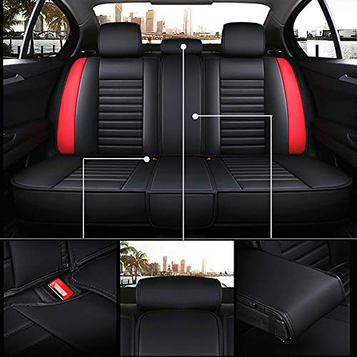 JU&MU Juego universal de 5 plazas para asiento delantero y trasero de coche, cuero negro para Hyundai Accent Elantra I30 Estate I40 Ix35 Kona Santa Fe Sonata Tucson (rojo)