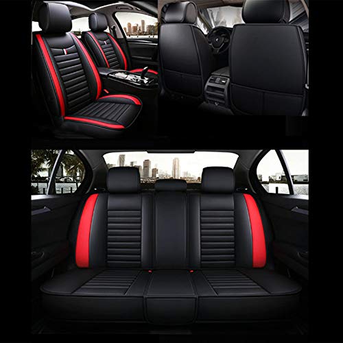 JU&MU Juego universal de 5 plazas para asiento delantero y trasero de coche, cuero negro para Hyundai Accent Elantra I30 Estate I40 Ix35 Kona Santa Fe Sonata Tucson (rojo)