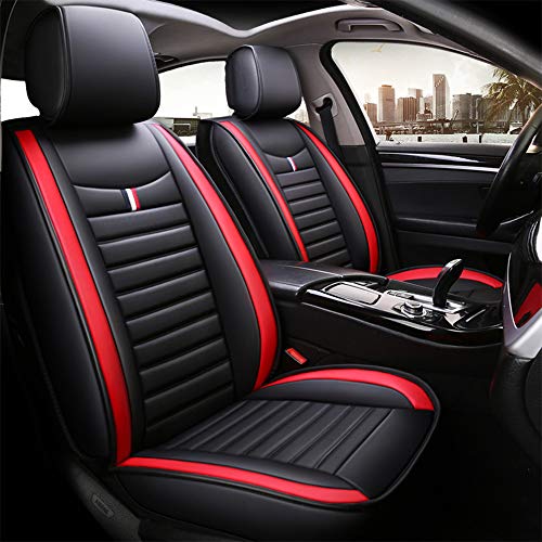 JU&MU Juego universal de 5 plazas para asiento delantero y trasero de coche, cuero negro para Hyundai Accent Elantra I30 Estate I40 Ix35 Kona Santa Fe Sonata Tucson (rojo)