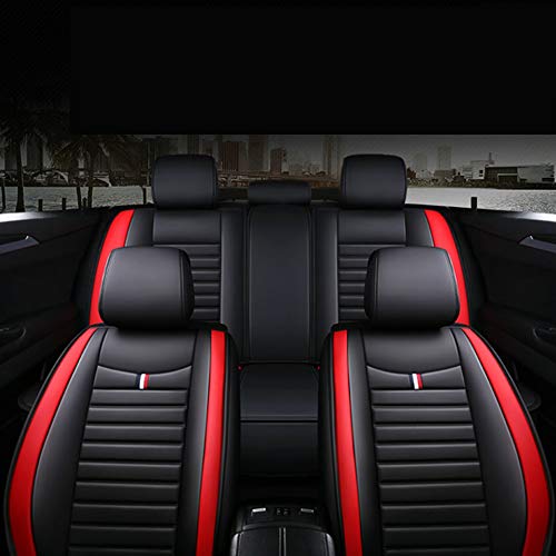JU&MU Juego universal de 5 plazas para asiento delantero y trasero de coche, cuero negro para Hyundai Accent Elantra I30 Estate I40 Ix35 Kona Santa Fe Sonata Tucson (rojo)