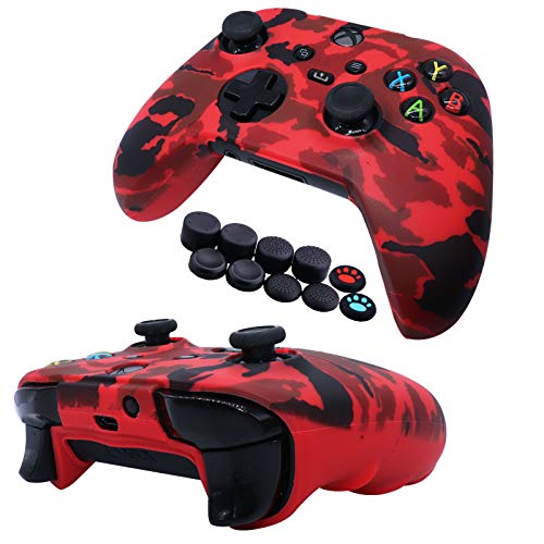 Jusy Xbox Series X/S Controller - Funda de silicona suave y antideslizante para el sudor, juego de accesorios de protección, con 10 empuñaduras para el pulgar (rojo+azul)