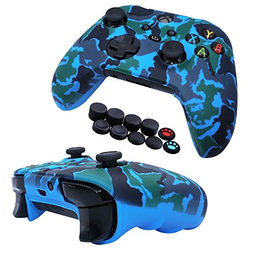 Jusy Xbox Series X/S Controller - Funda de silicona suave y antideslizante para el sudor, juego de accesorios de protección, con 10 empuñaduras para el pulgar (rojo+azul)